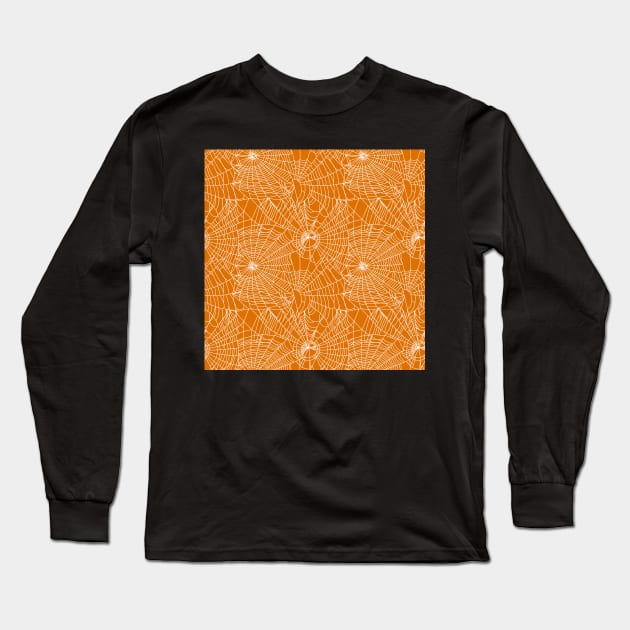 Orange Spider Webs Long Sleeve T-Shirt by sandpaperdaisy